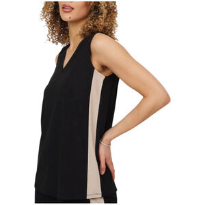 WynneLayers Women's Style Luxe Crepe Side Stripe Top Black/Sand Combo - Regular